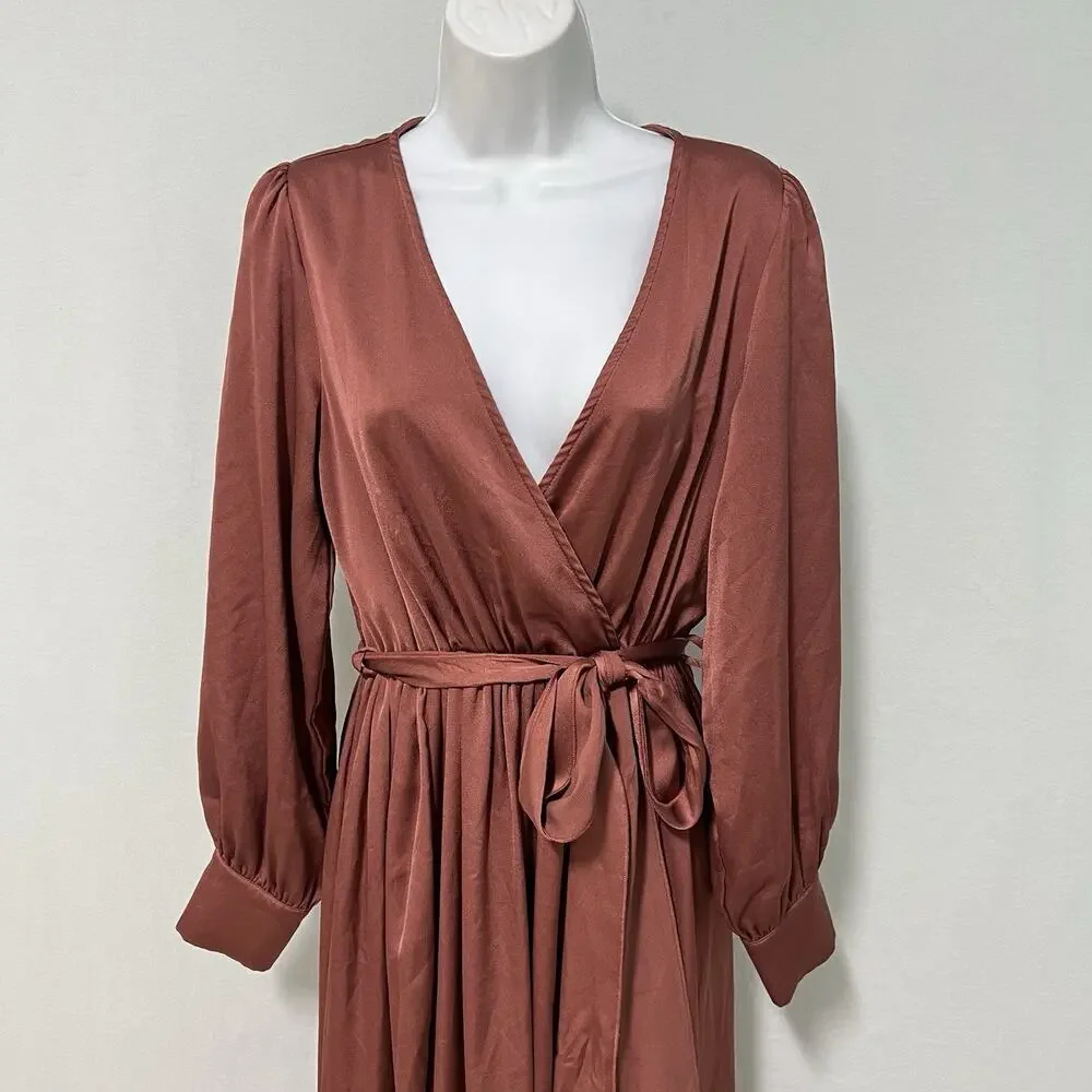 Baltic Born Maxi Dress Size Large Rust Tie Waist Long Sleeve Formal Gown - Picture 4 of 14